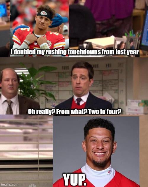 Mahomes has doubled his rushing touchdowns from last year!