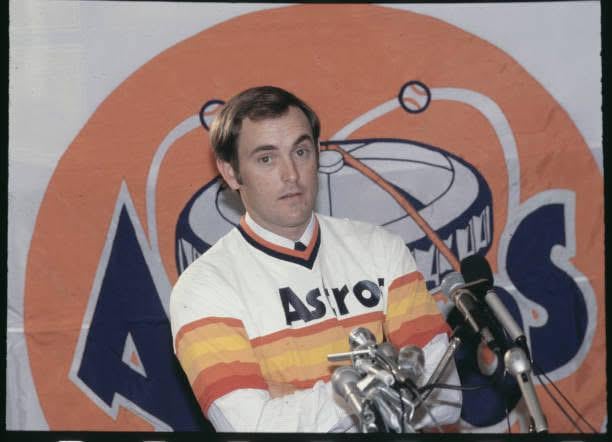 Nolan Ryan after signing with the Astros in 1980. He was 33 years old at the time. The contract was 4.5 million over 4 years