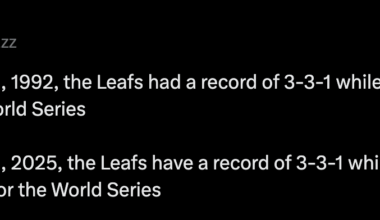 [Michael] On October 21, 1992, the Leafs had a record of 3-3-1 while the Blue Jays were in the World Series. On October 21, 2025, the Leafs have a record of 3-3-1 while the Blue Jays prepare for the World Series.