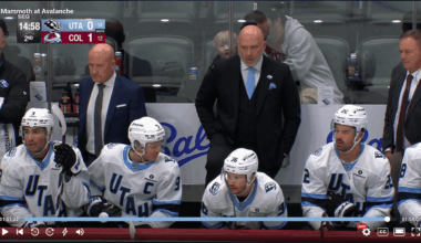 Coach Bear dressed in Utah Mammoth Colors