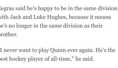 Zegras on not playing in the same division as Quinn Hughes