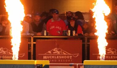 [Lindsey Wasson] Bryan Woo enters the game from the bullpen for the first time in his career as Blue Jays fans watch on during Game 5 of the ALCS in Seattle