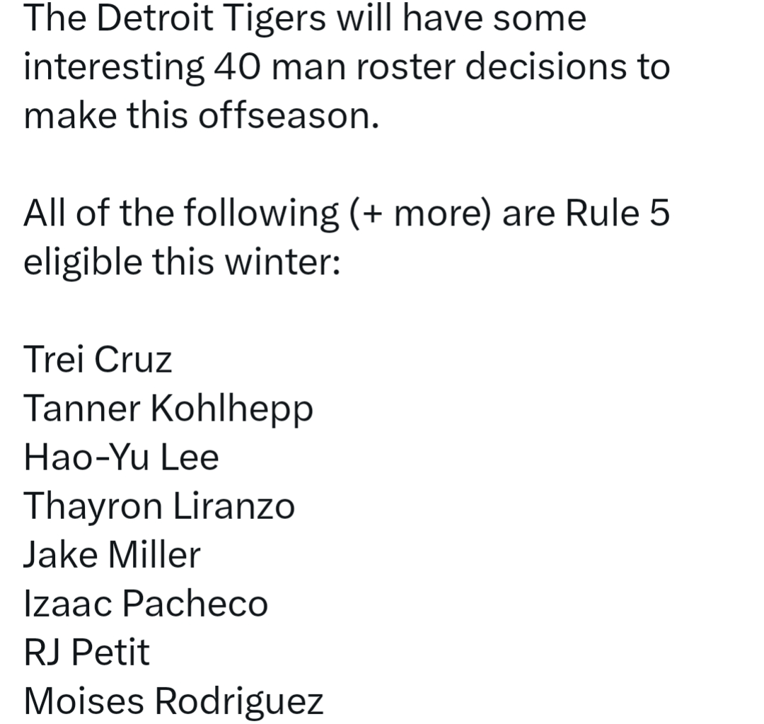I am super excited to see who the Tigers protect this off-season in the upcoming Rule 5 draft!!