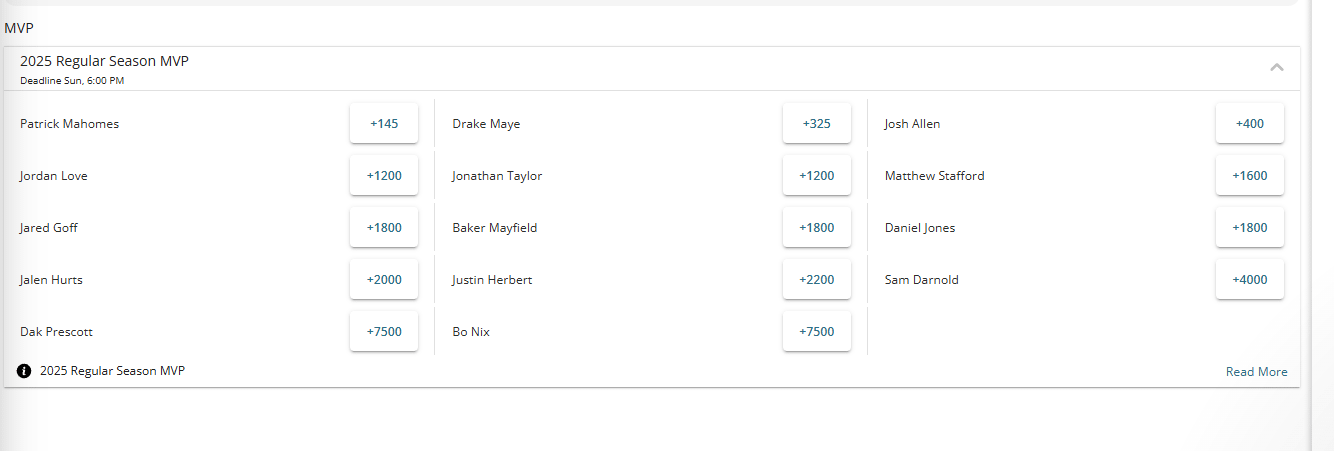 Drake Maye overtakes Josh Allen in the MVP betting...