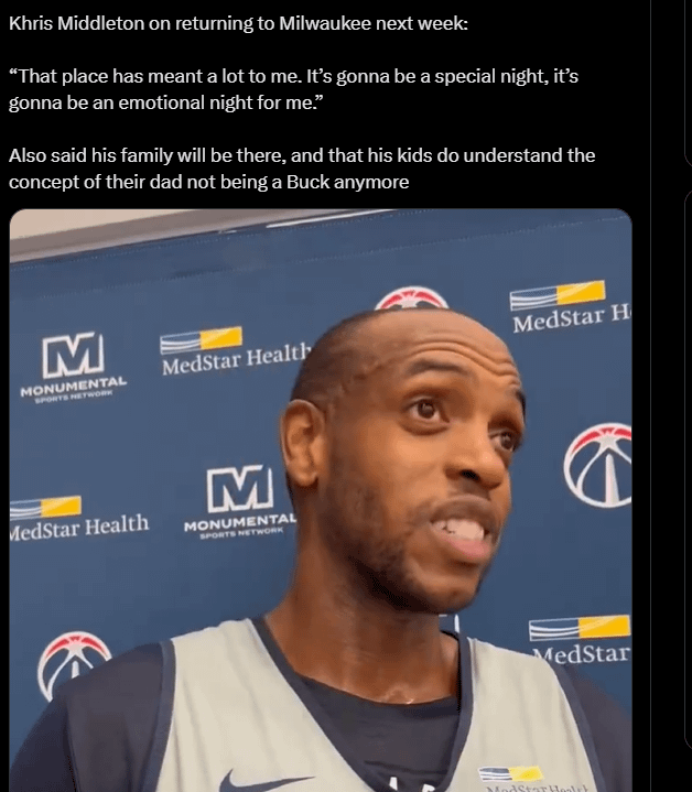 I will be shedding a few tears when Khris Middleton  returns to Milwaukee next week