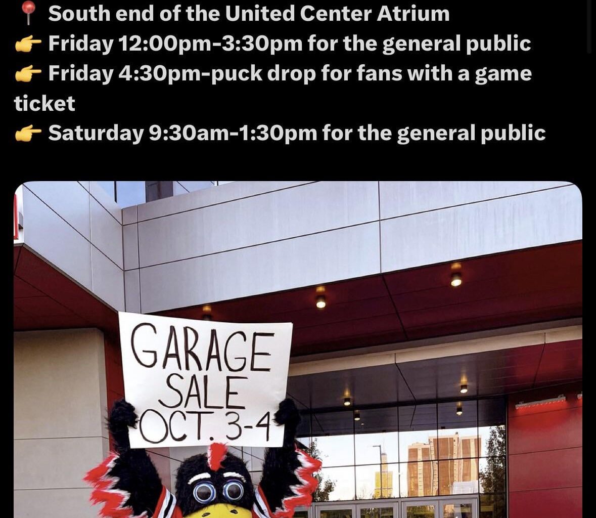Blackhawks Garage Sale this weekend.