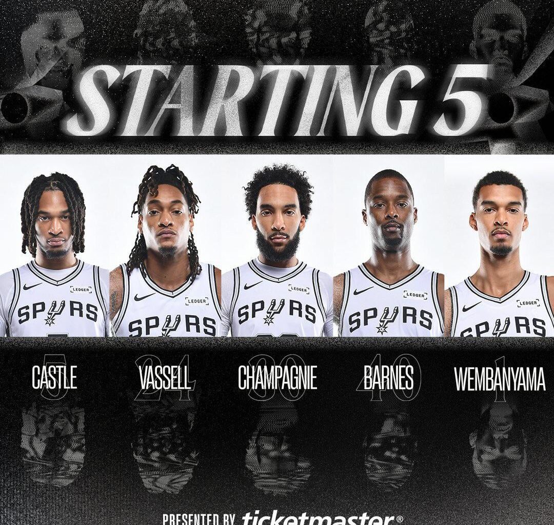 The starting five against Dallas Mavericks: Wembanyama, Castle, Vassell, Champagnie, Barnes