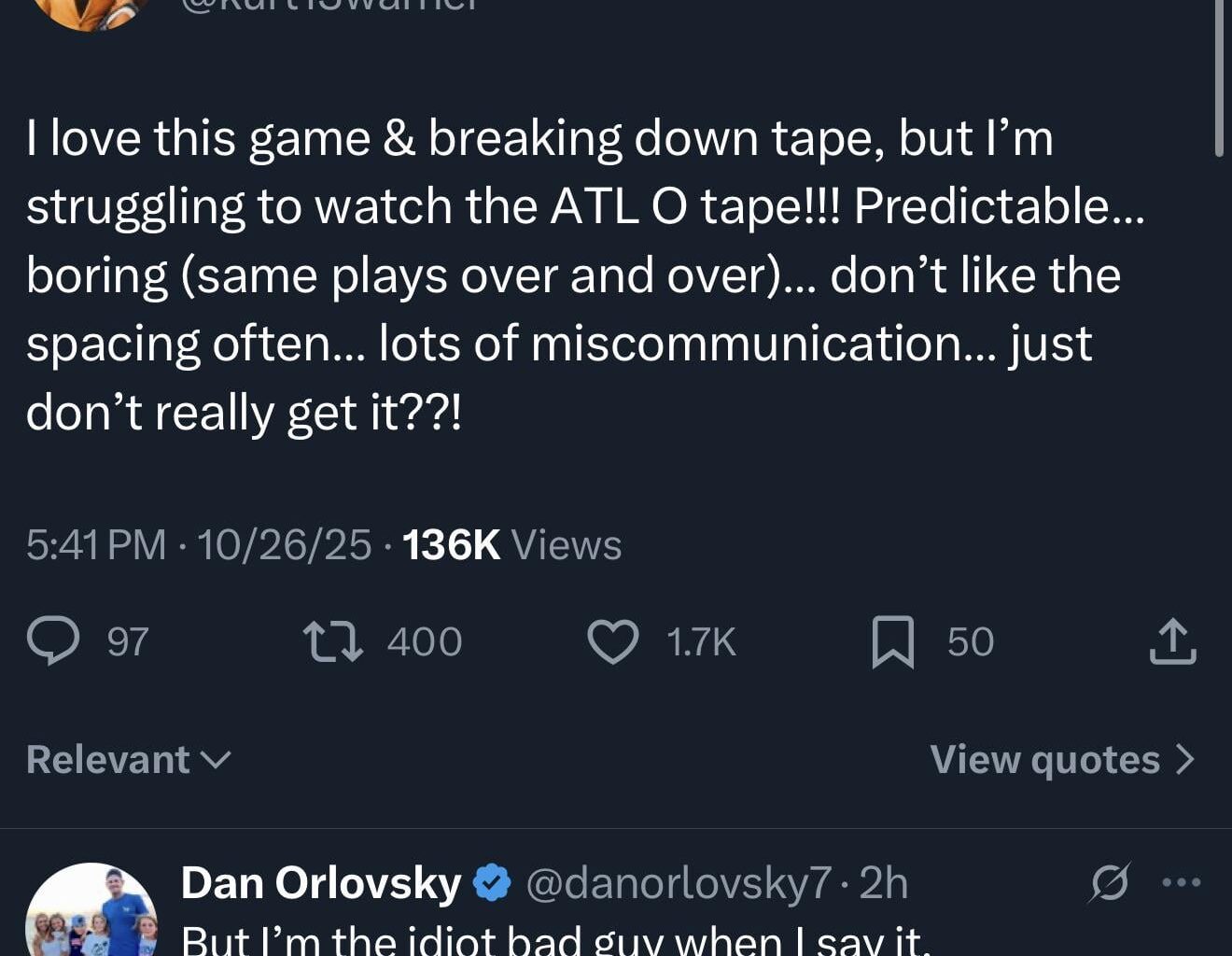 Kurt Warner is all of us watching the Falcons offense.