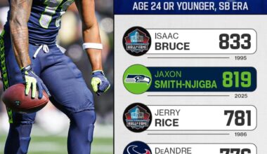 JSN recently passed Seahawks legend, Jerry Rice, for most receiving yards in first seven games of the season.*