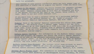 Sabres Letter from 1974