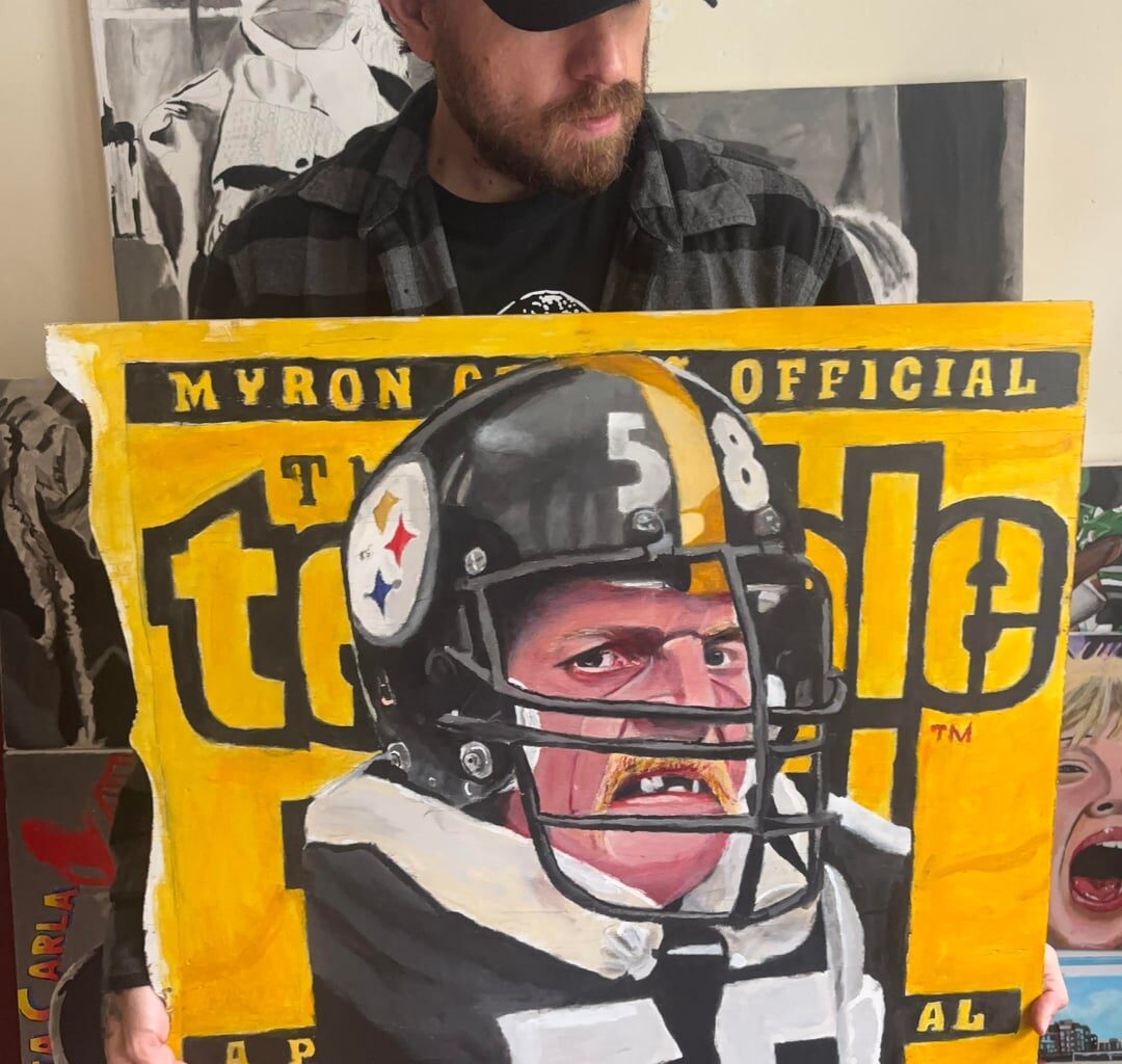 Hand painted  a custom Jack Lambert coffee table top