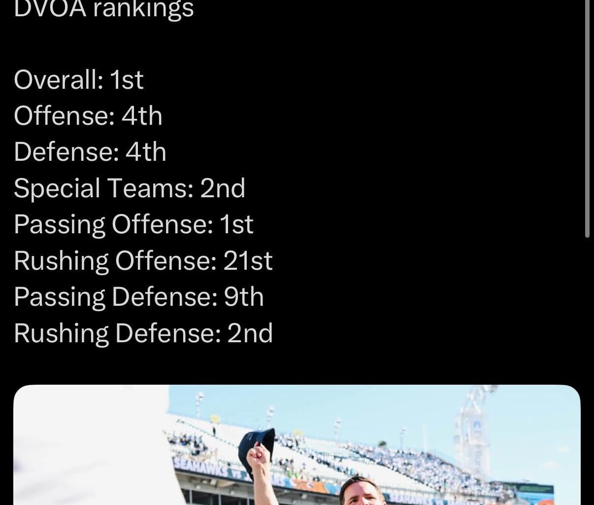 Seahawks #1 DVOA rankings through week 6