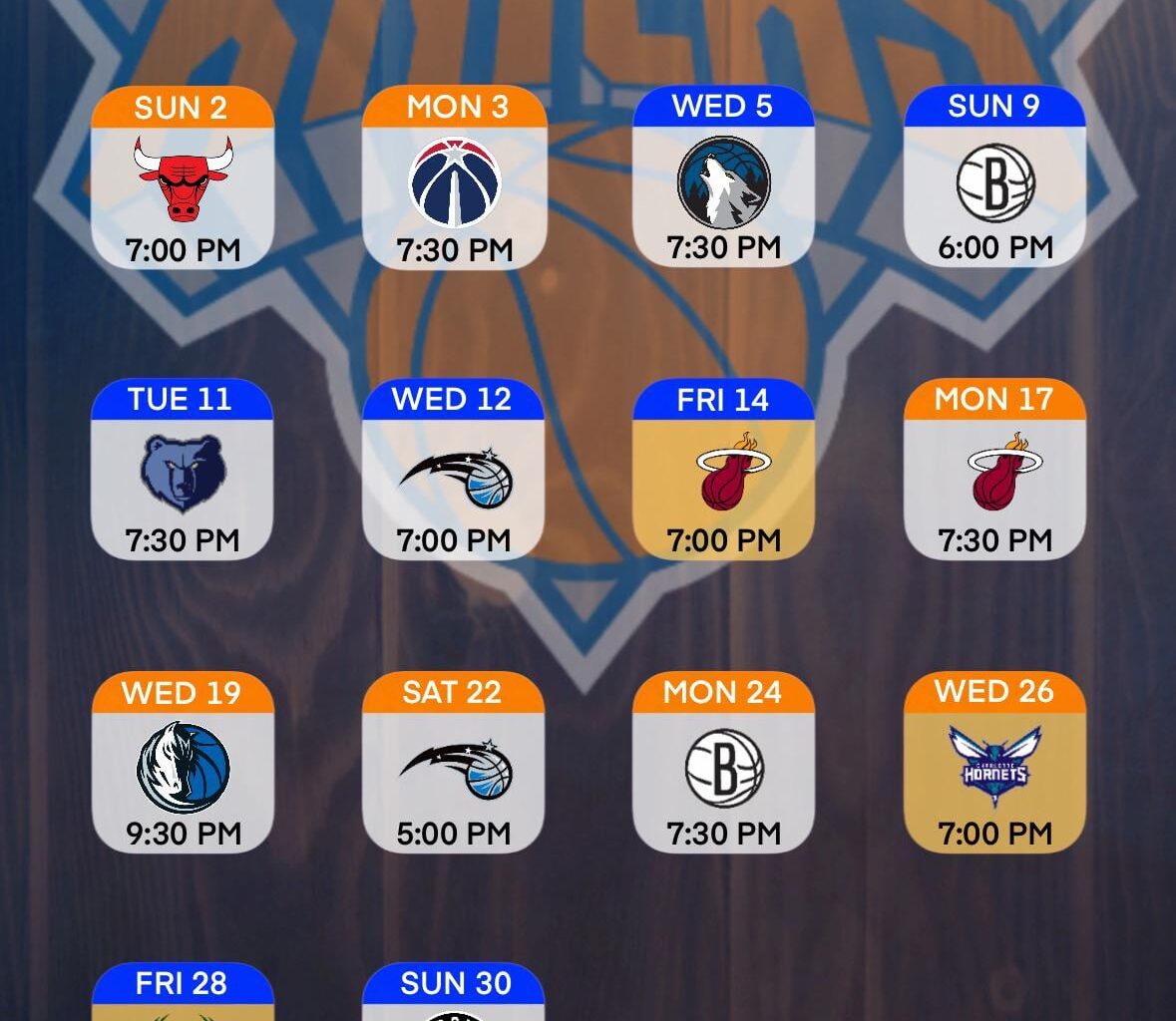 Knicks iPhone wallpaper schedule