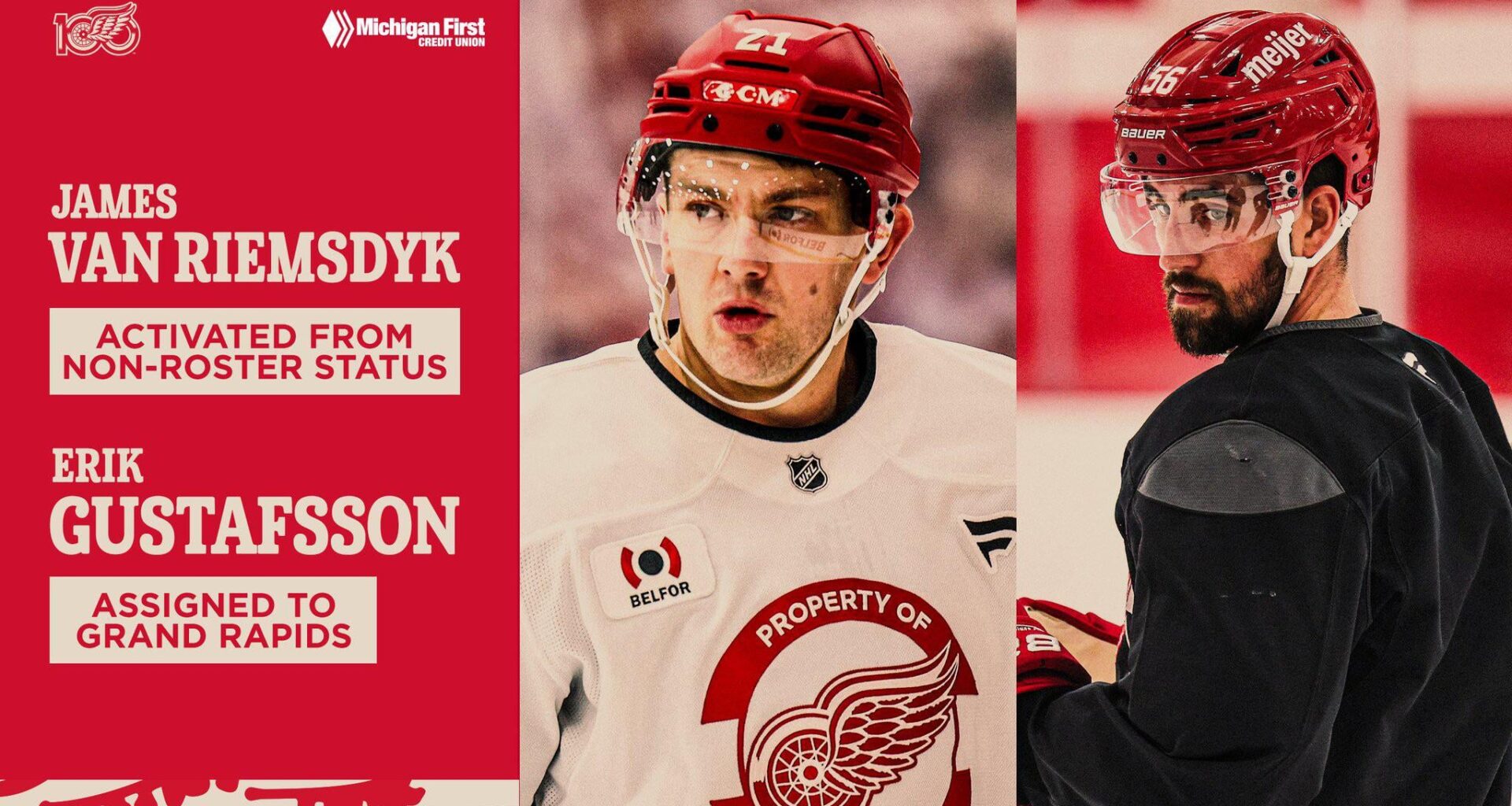 UPDATE: The #RedWings have activated James van Riemsdyk from non-roster and assigned Erik Gustafsson to the AHL’s Grand Rapids Griffins.
