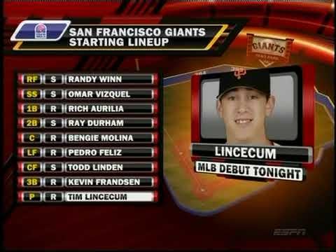 In keeping with the Tim Lincecum theme, here's a video (not mine) of his big-league debut --Sunday, May 6, 2007 against the Phillies here in San Francisco