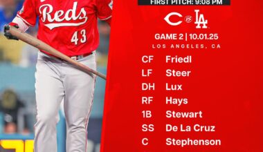 Reds lineup - Wednesday 10/1/25 - Wild Card Game 2