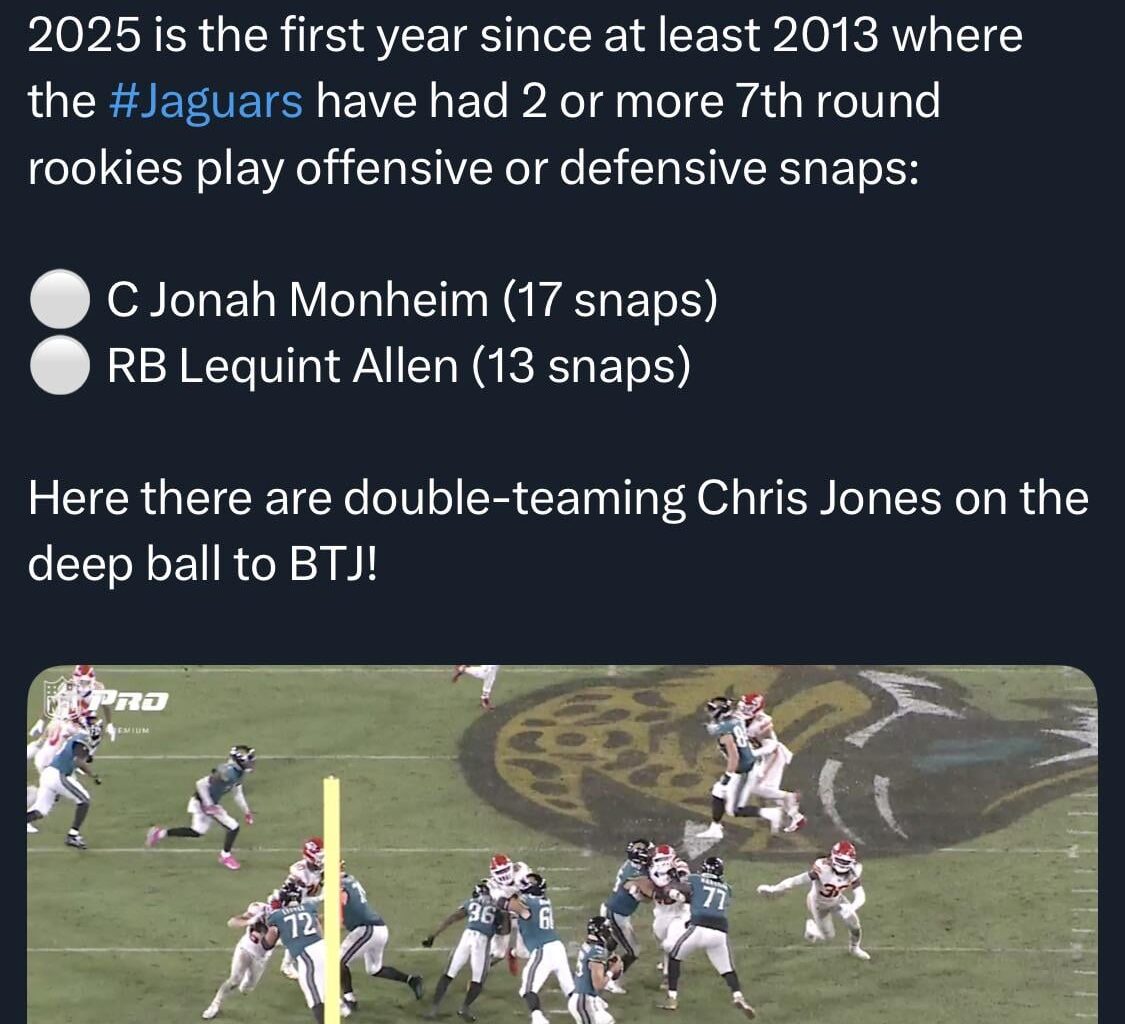 [Andrew Kessler] First time since 2013 we have 2 7th round rookies playing significant snaps