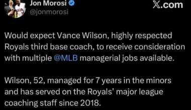 [Jon Morosi] “ Would expect Vance Wilson, highly respected Royals third base coach, to receive consideration with multiple @MLB managerial jobs available. ”