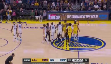 Draymond Green and Jarred Vanderbilt get into it after a hard screen from Green, who then tripped over Vanderbilt