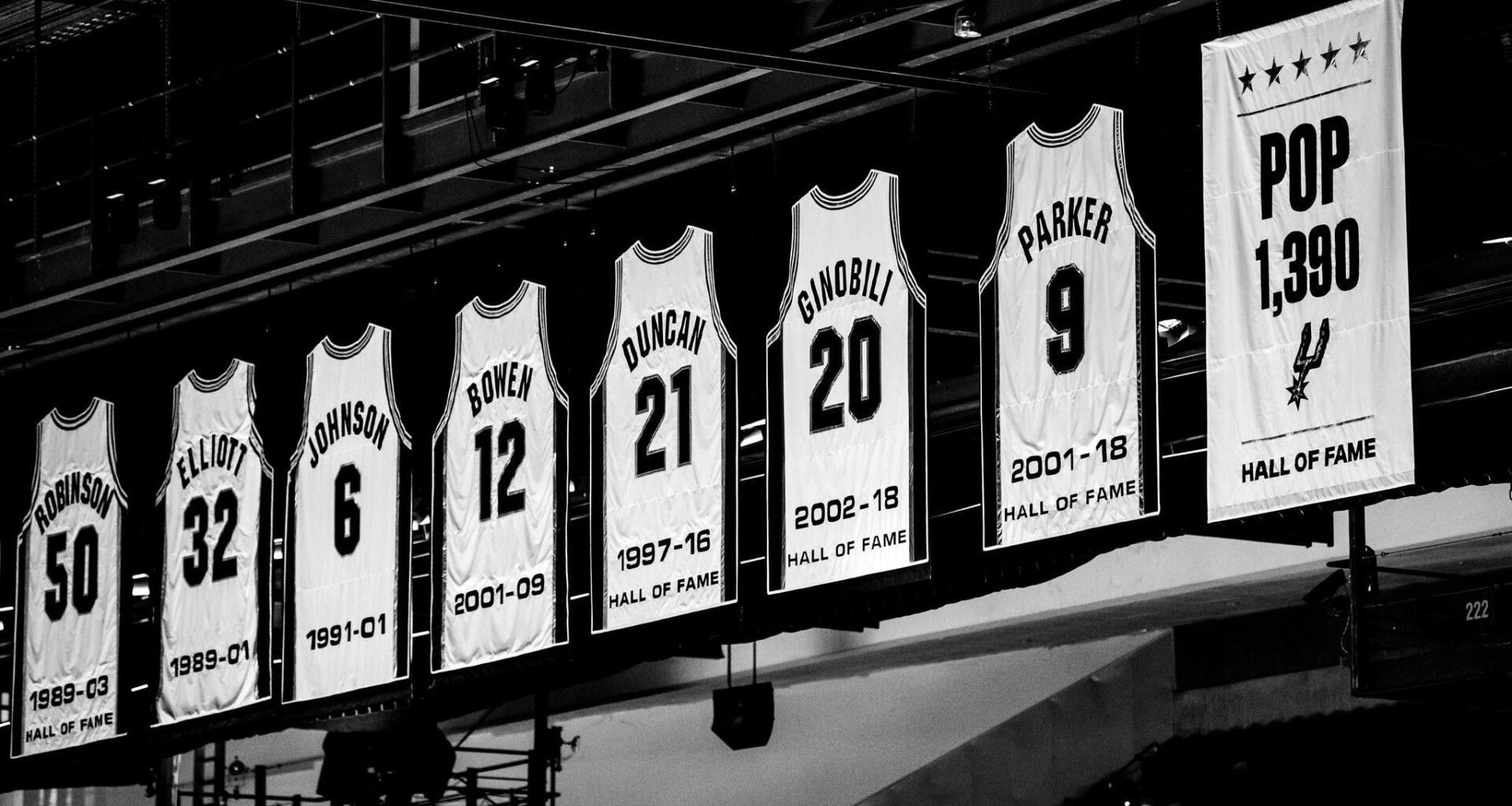 Spurs unveil Pop banner inside Frost Bank Center