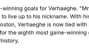 Verhaeghe now tied with Mellanby for the eighth most game-winning goals in franchise history