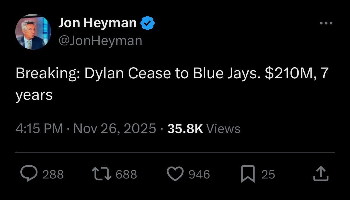 Breaking: Dylan Cease to Blue Jays. $210M, 7 years