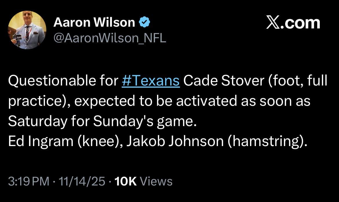 Cade Stover could play on Sunday