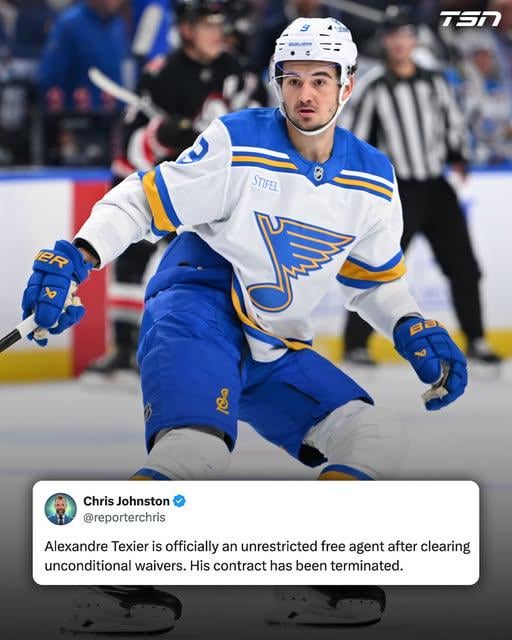 Alexandre Texier officially becomes a UFA after having his contract terminated by the Blues, per @reporterchris