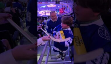 Speechless! One lucky fan received a replica gold stick for Kuch's 1K ceremony!  #nhl #gobolts