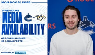 Quinn Hughes & Head Coach Adam Foote Pre-Game Media | Canucks at Predators (Nov 3, 2025)