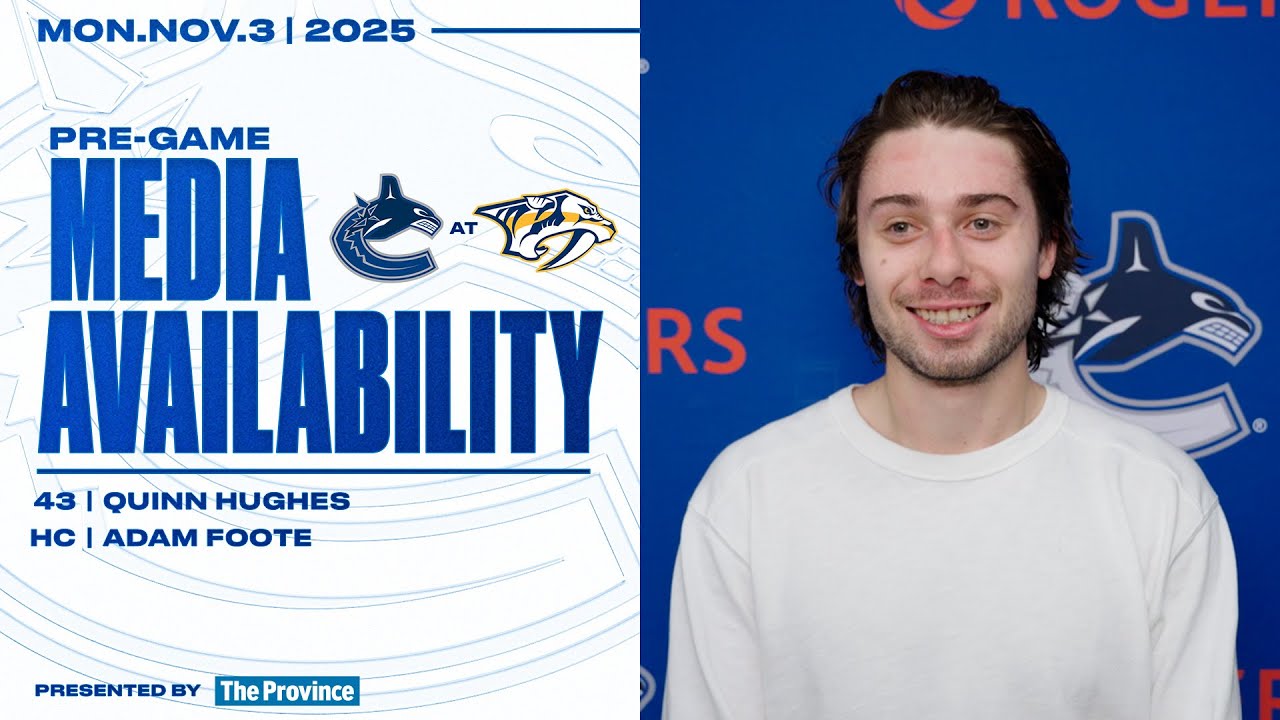 Quinn Hughes & Head Coach Adam Foote Pre-Game Media | Canucks at Predators (Nov 3, 2025)