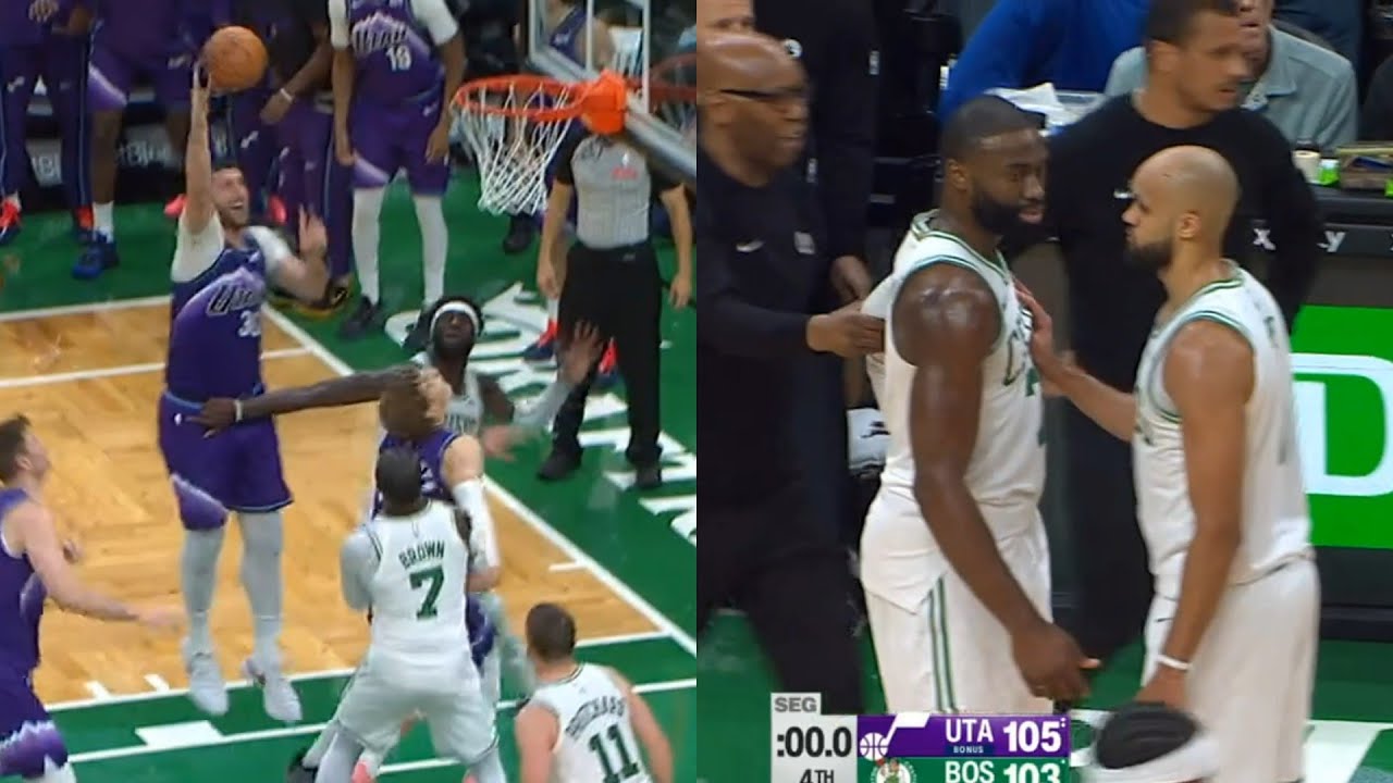 Jusuf Nurkic putback game winner vs Celtics then Jaylen Brown held back from ref