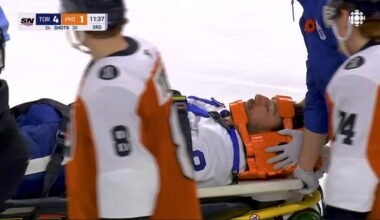 Tanev stretchered off after awkward hit - Full Incident