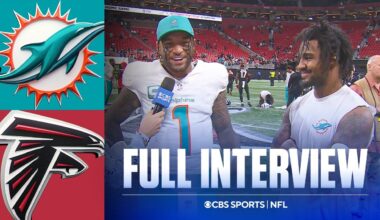 Tua Tagovailoa & Jaylen Waddle talk Dolphins' win over Falcons, Tua's visor for swollen eye