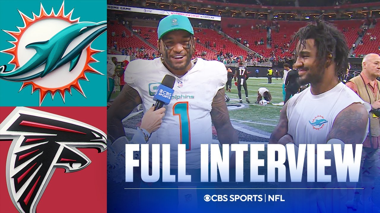 Tua Tagovailoa & Jaylen Waddle talk Dolphins' win over Falcons, Tua's visor for swollen eye