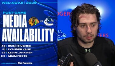 Hughes, Kane, Lankinen & Adam Foote Post-Game Media | Canucks at Blackhawks (Nov 5, 2025)