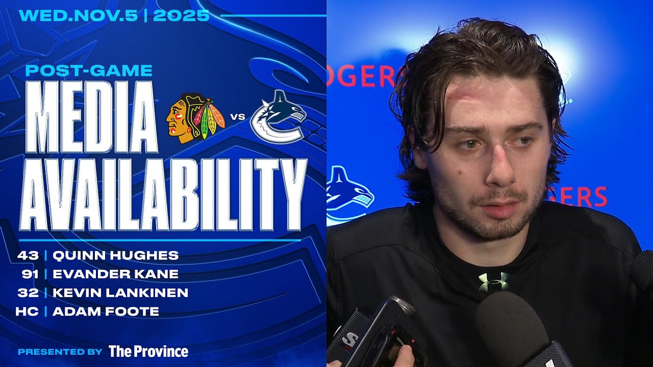 Hughes, Kane, Lankinen & Adam Foote Post-Game Media | Canucks at Blackhawks (Nov 5, 2025)