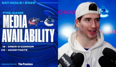Drew O'Connor & Head Coach Adam Foote Pre-Game Media | Canucks vs Blue Jackets (Nov 8, 2025)