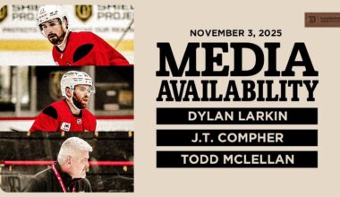 Dylan Larkin, JT Compher, Todd McLellan Practice Media | Nov. 3, 2025