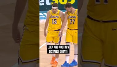 MINE WAS FURTHER | Luka and Austin had a half-court competition... IN-GAME #lakers