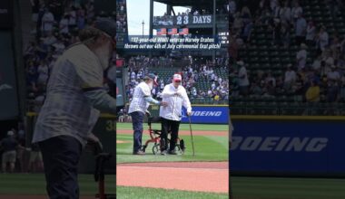 Throwback to when 102-year-old WWII vet Harvey Drahos threw out the 1st pitch on the 4th of July 🇺🇸