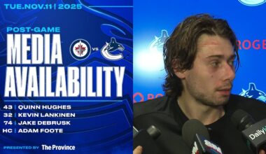 Hughes, Lankinen, DeBrusk & Adam Foote Post-Game Media | Canucks vs. Jets (Nov 11, 2025)