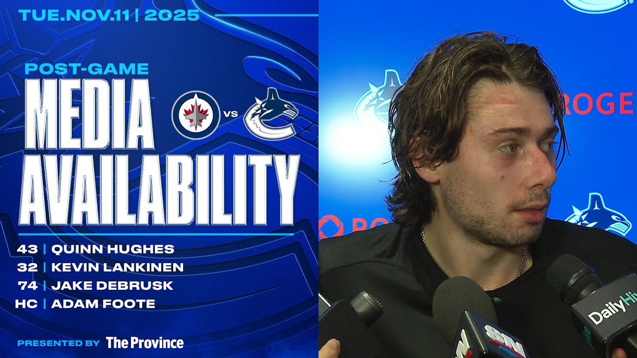 Hughes, Lankinen, DeBrusk & Adam Foote Post-Game Media | Canucks vs. Jets (Nov 11, 2025)