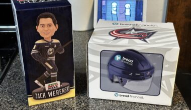 Trade Werenski bobble head, and mini helmet from last year (not 25th anniversary one) for Marchenko bobble head.
