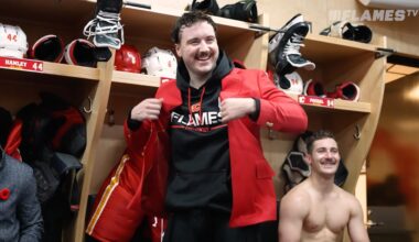 'I'm going with my liney!' | Flames celebrate after beating the Sharks