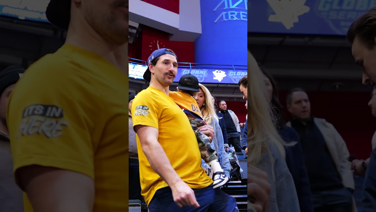 Waiting for daddy postgame! #nashvillepredators Forsberg firar Global Series-segern med familjen