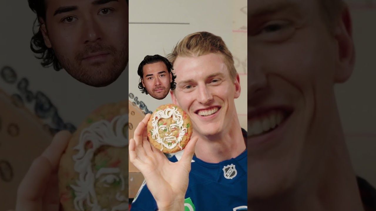 Tyler Myers and Marcus Pettersson Guess Tim Hortons Holiday Smile Cookies