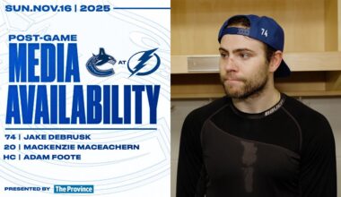 DeBrusk, MacEachern & Adam Foote Post-Game Media | Canucks at Lightning (Nov 16, 2025)