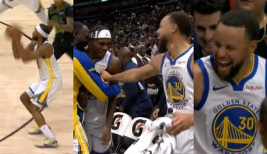 Steph & Buddy having fun after Moses Moody hits 7 threes in first qtr vs Pelicans