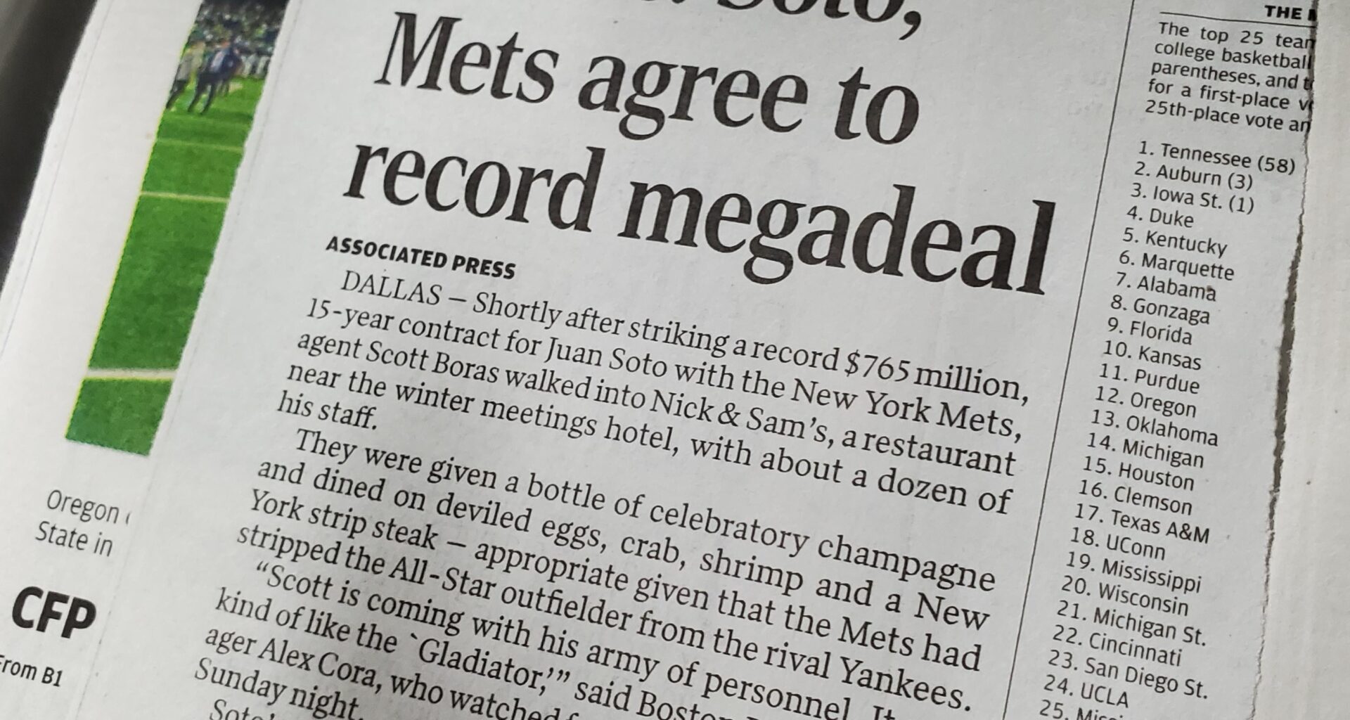 My job takes old newspapers and uses them as bedding for the animals...Soto is officially old news (Paper from 12/10/24)